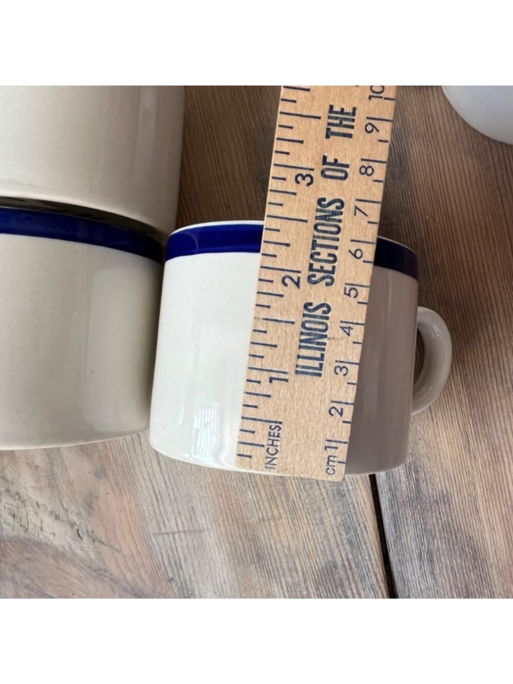 Farberware Bistro Blue Mugs Set of 4 White Ceramic Blue Rim 2003 - Picture 6 of 8